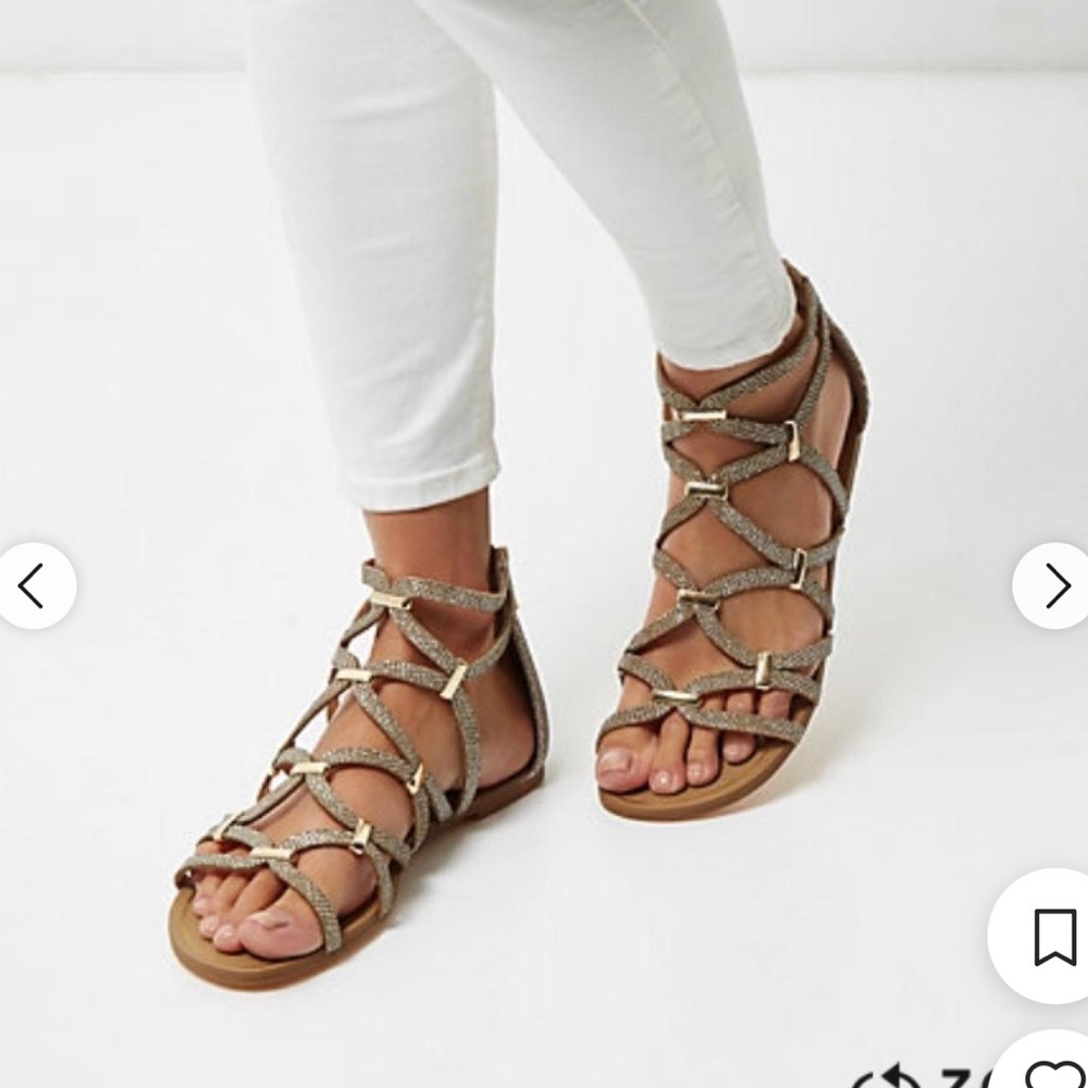 River Island Gold Gladiator Sandals with Strappy Design